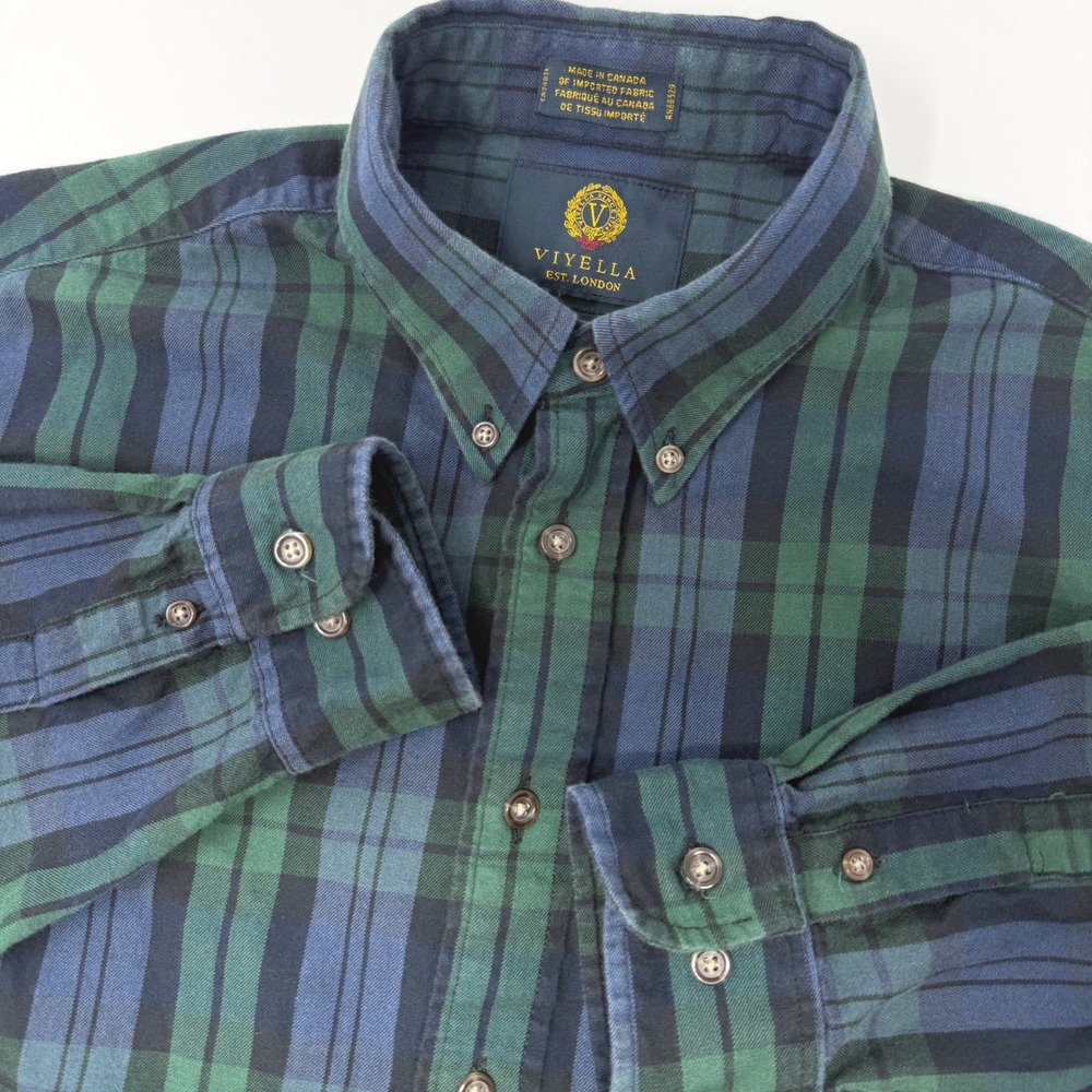Viyella Mens Large Plaid Button Down Shirt 80/20 Cotton Wool Traditional Fit